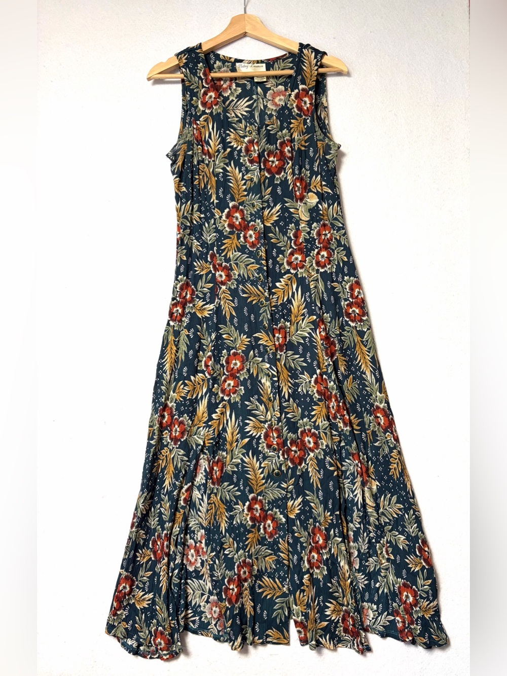Vintage Betsy Lauren Floral Rayon Maxi Dress Size 6 Boho Cottagecore 90s